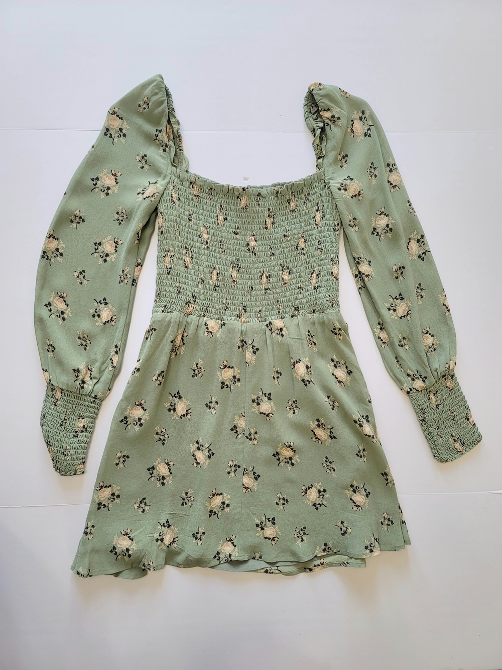 Reformation Kelli Floral Long Sleeve Smocked Square Neck Mini Dress XS - Picture 7 of 7